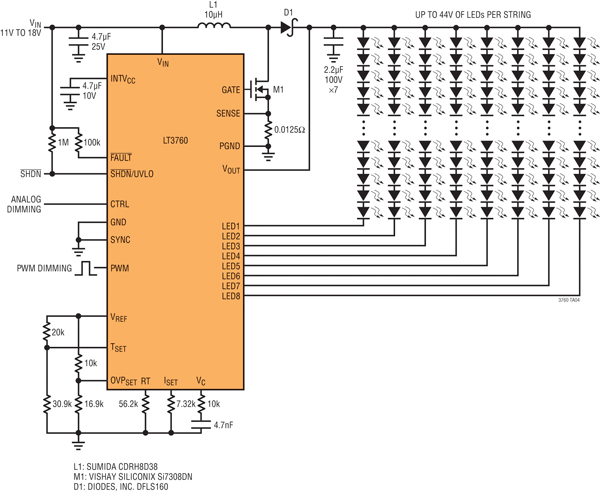 90% efficient 28 Watt LED backlighting 28 Watt LED backlighting circuit